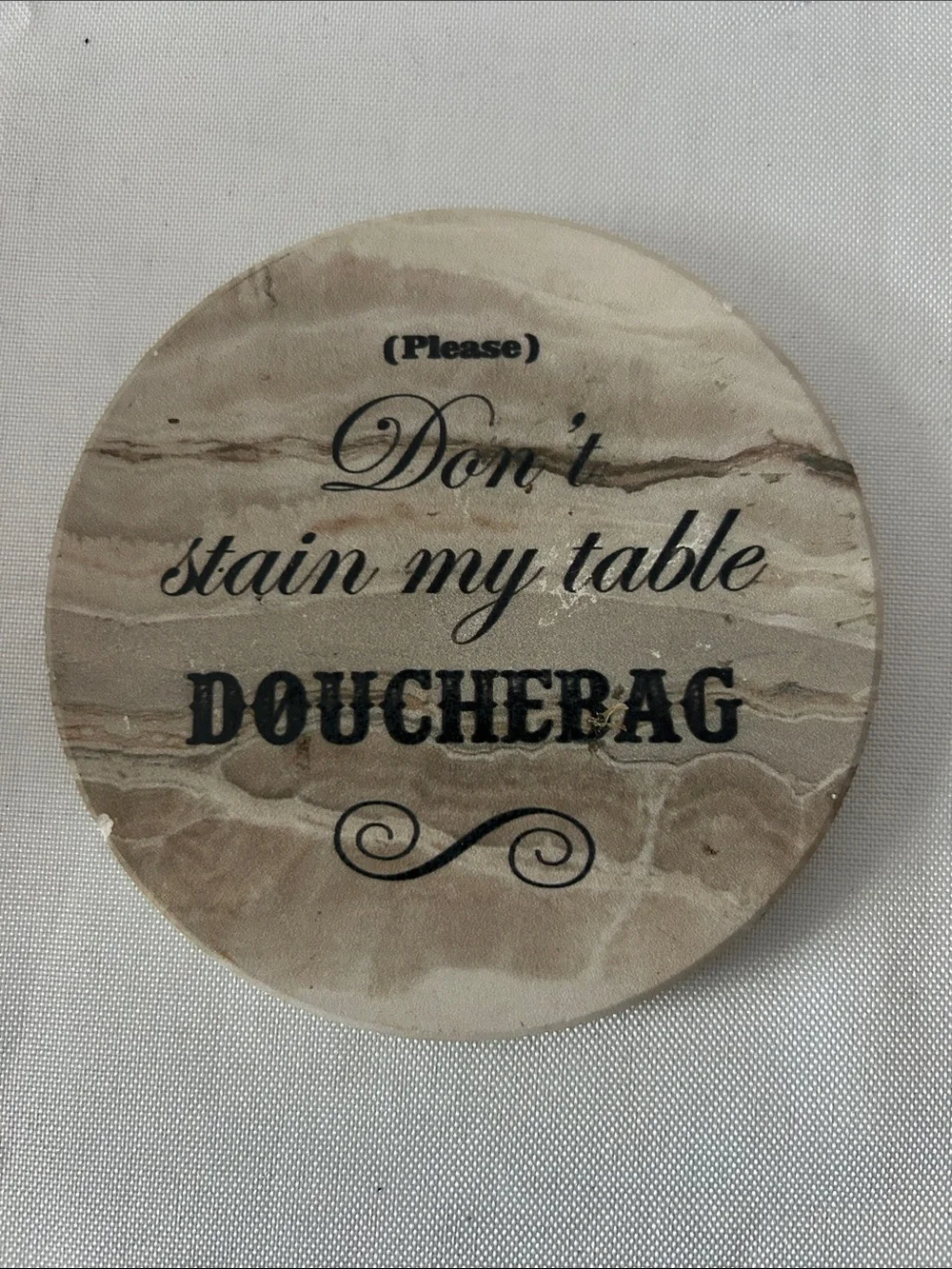 LIFVER Set of 7 Novelty Ceramic -Marble Look Sarcastic Coasters - Neutral Beige
